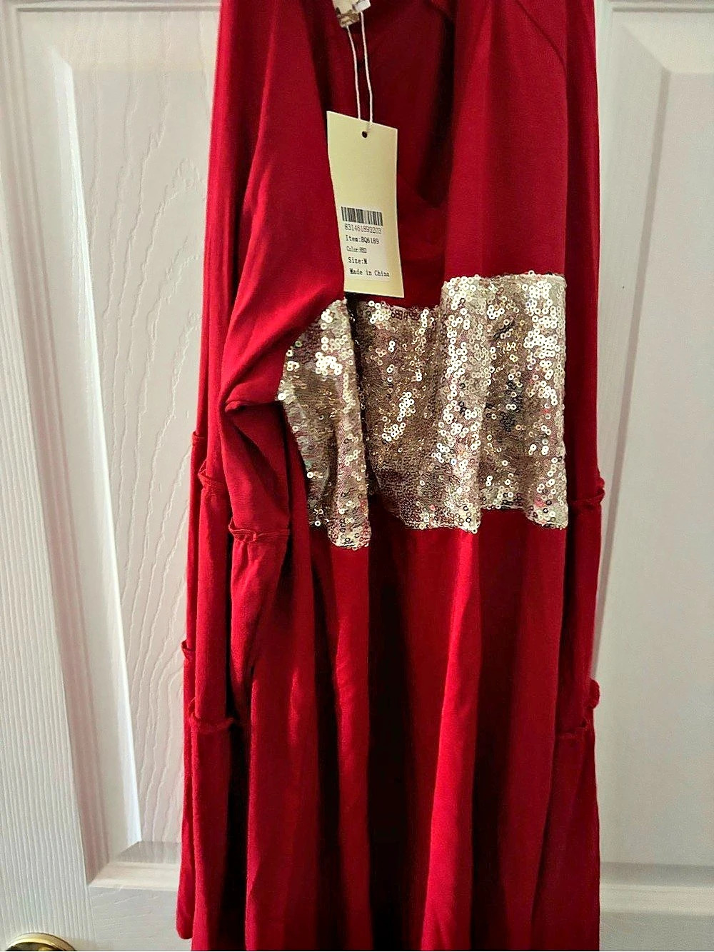 Sequin Maxi Dress in Red & Silver NWT
